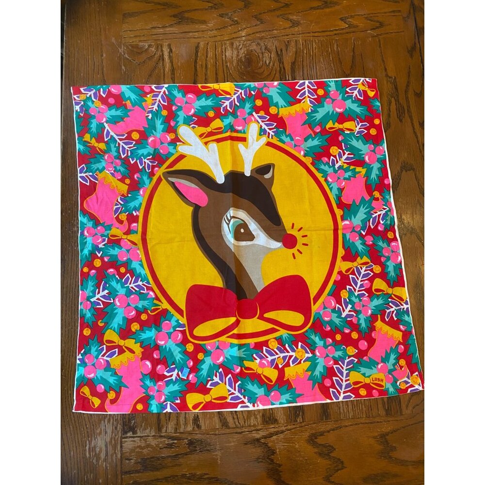 Vintage Lush Organic Cotton Rudolph Print Christmas Tablecloth Or Wall Hanging 2